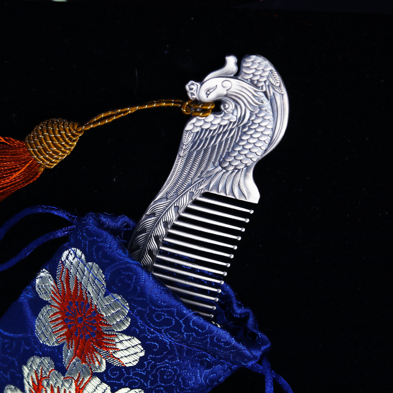 云銀復古銀梳子999純銀鳳凰梳