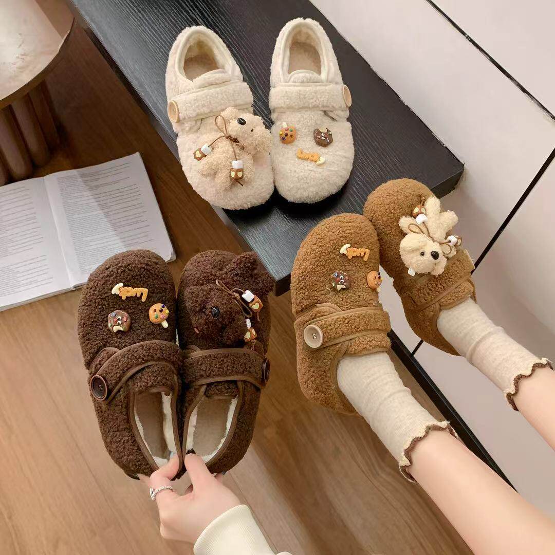 2025新款内增高加绒保暖毛粘韩系爆款可爱小熊系列毛毛鞋