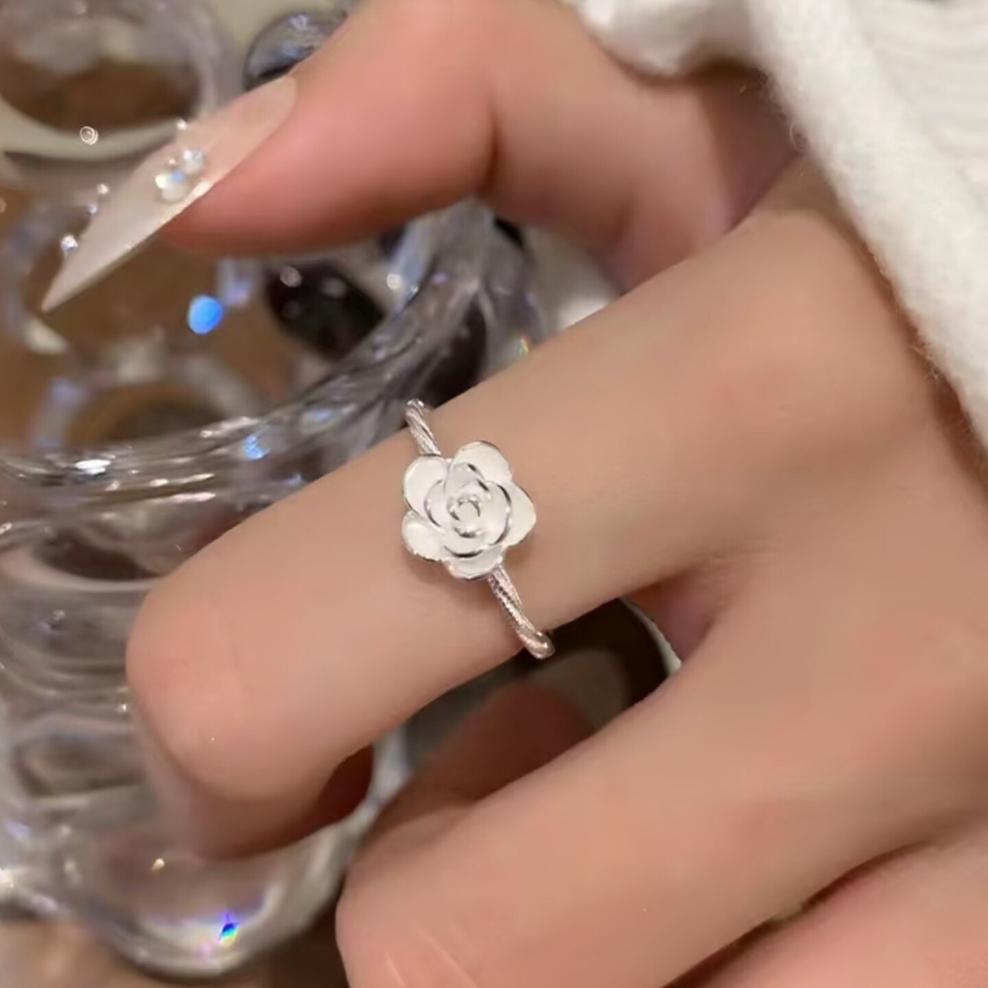 足银9999纯银玫瑰花戒指女