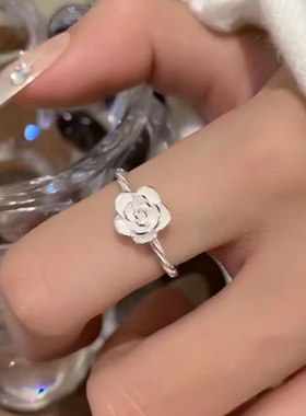 足银9999纯银玫瑰花戒指女