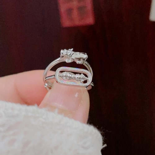 足银999金刚杵貔貅戒指女