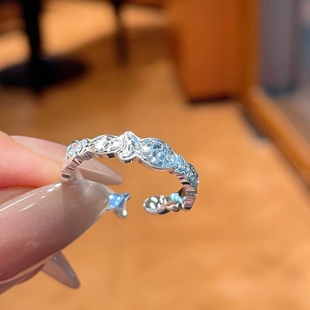 足银9999纯银碎冰冰小鱼戒指女碎银子戒指国风新中式女友情人礼物