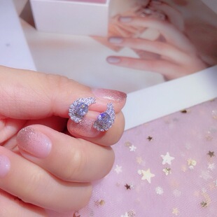 s925银饰天使之翼翅膀耳钉女纯银气质时尚简单女神礼物女饰