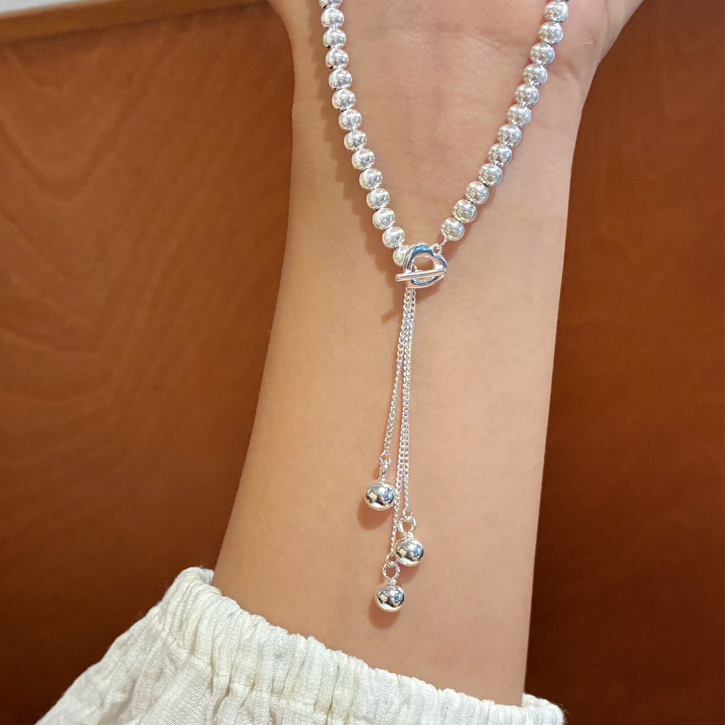 足银999纯银南洋银珠流苏项链女