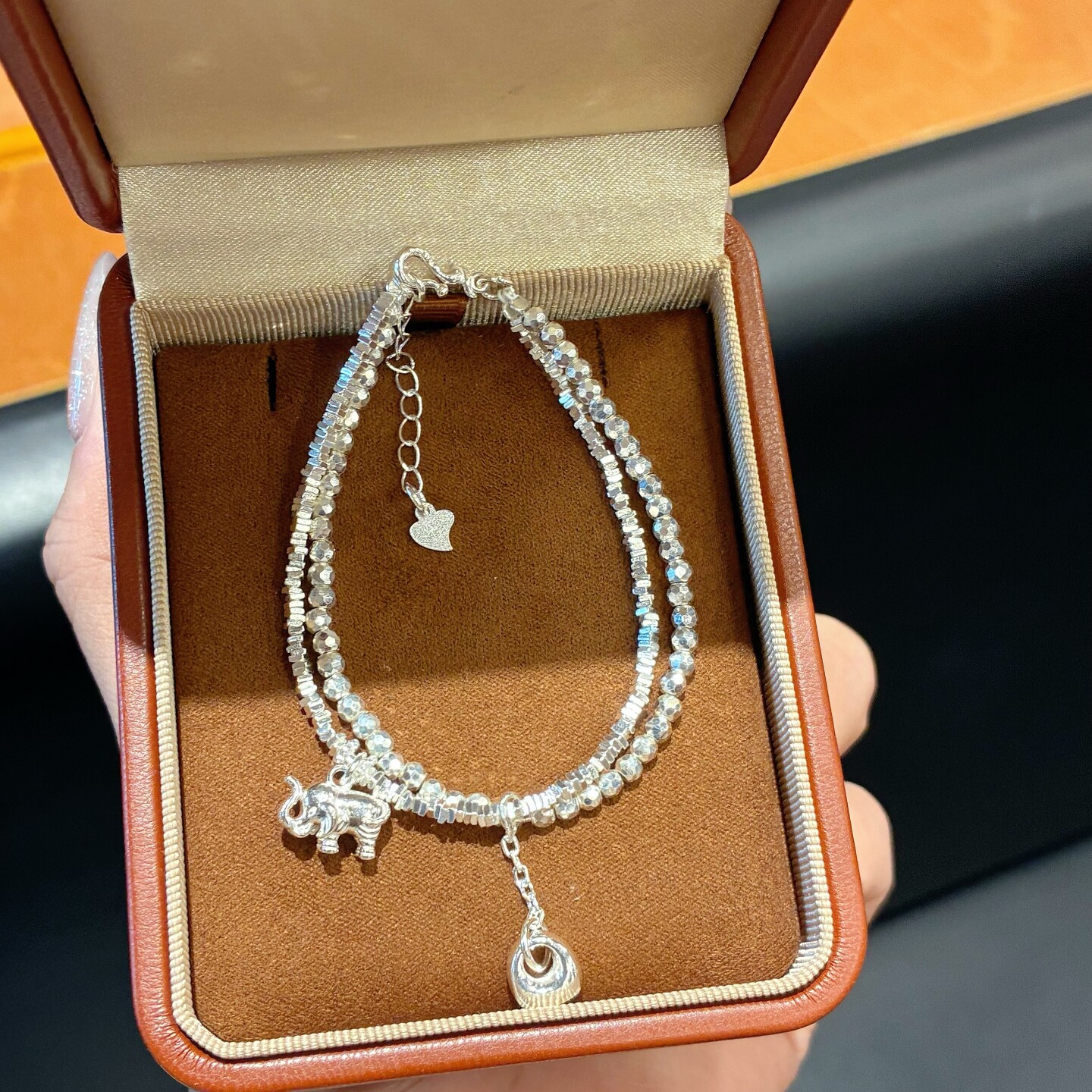 足银999纯银大象银坨盘缠手链女