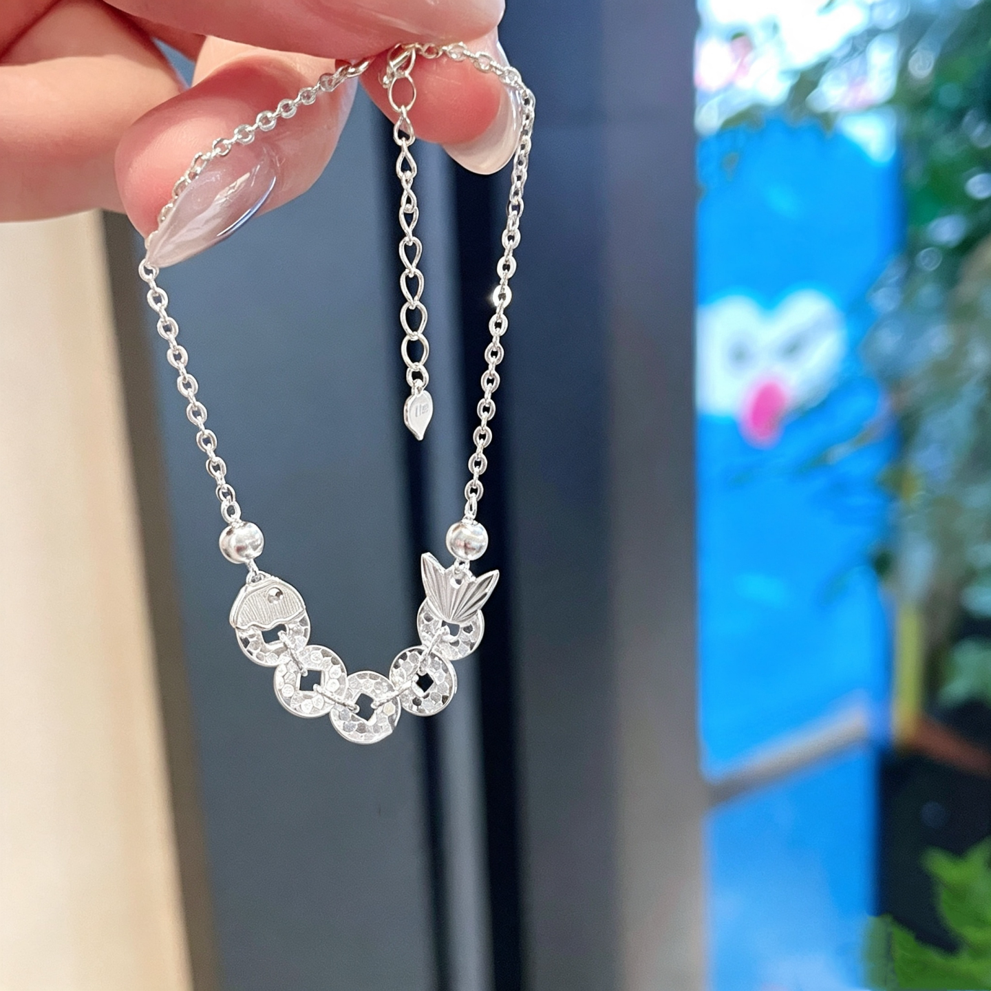 足银999纯银碎冰冰小鱼手链女