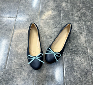 小陈记春夏款里外全皮蝴蝶结浅口单鞋女平底鞋舒适通勤百搭女鞋