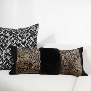 FEI 进口黑金臧虎提花割绒腰枕沙发抱枕客厅高级感轻奢靠垫真皮草