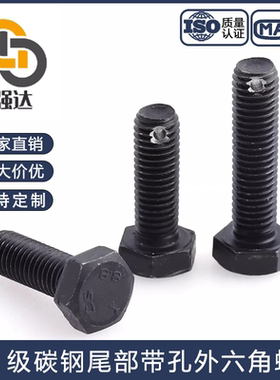8.8级带孔螺丝碳钢发黑镀锌尾部带孔外六角螺丝GB31.1止退螺丝