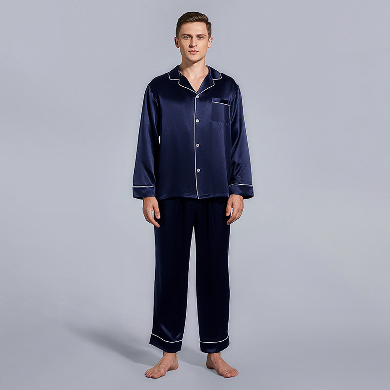 男款22姆米100%有机桑蚕丝真丝睡衣秋冬家居服套装高品质厚款