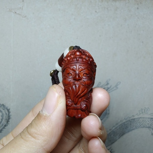 紫檀红木头精雕刻戏曲京剧净角车钥匙扣小吊坠文盘玩手把挂件饰品