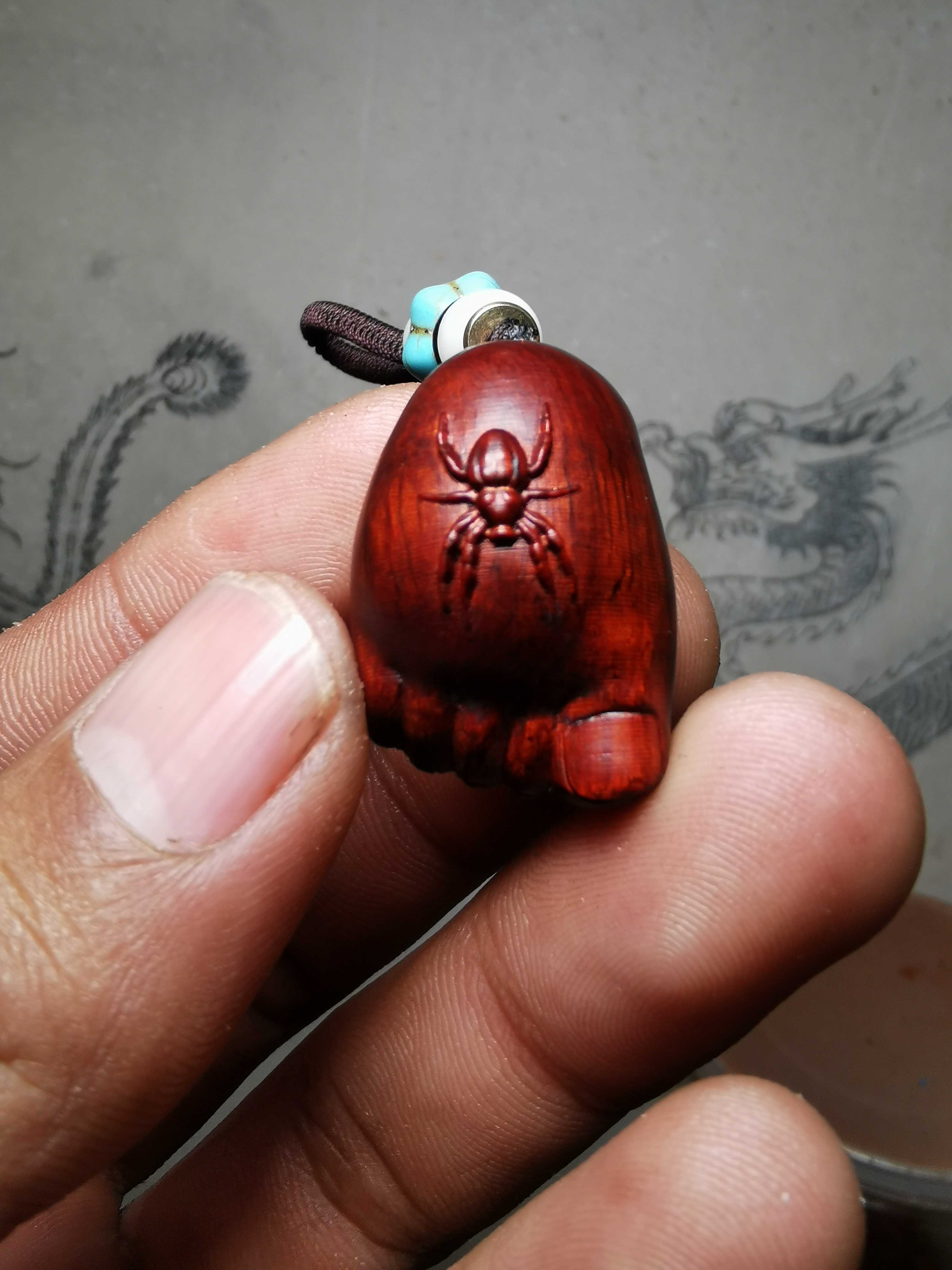 紫檀红木头精雕刻蜘蛛知足长乐车钥匙扣小吊坠文盘玩手把挂件饰品