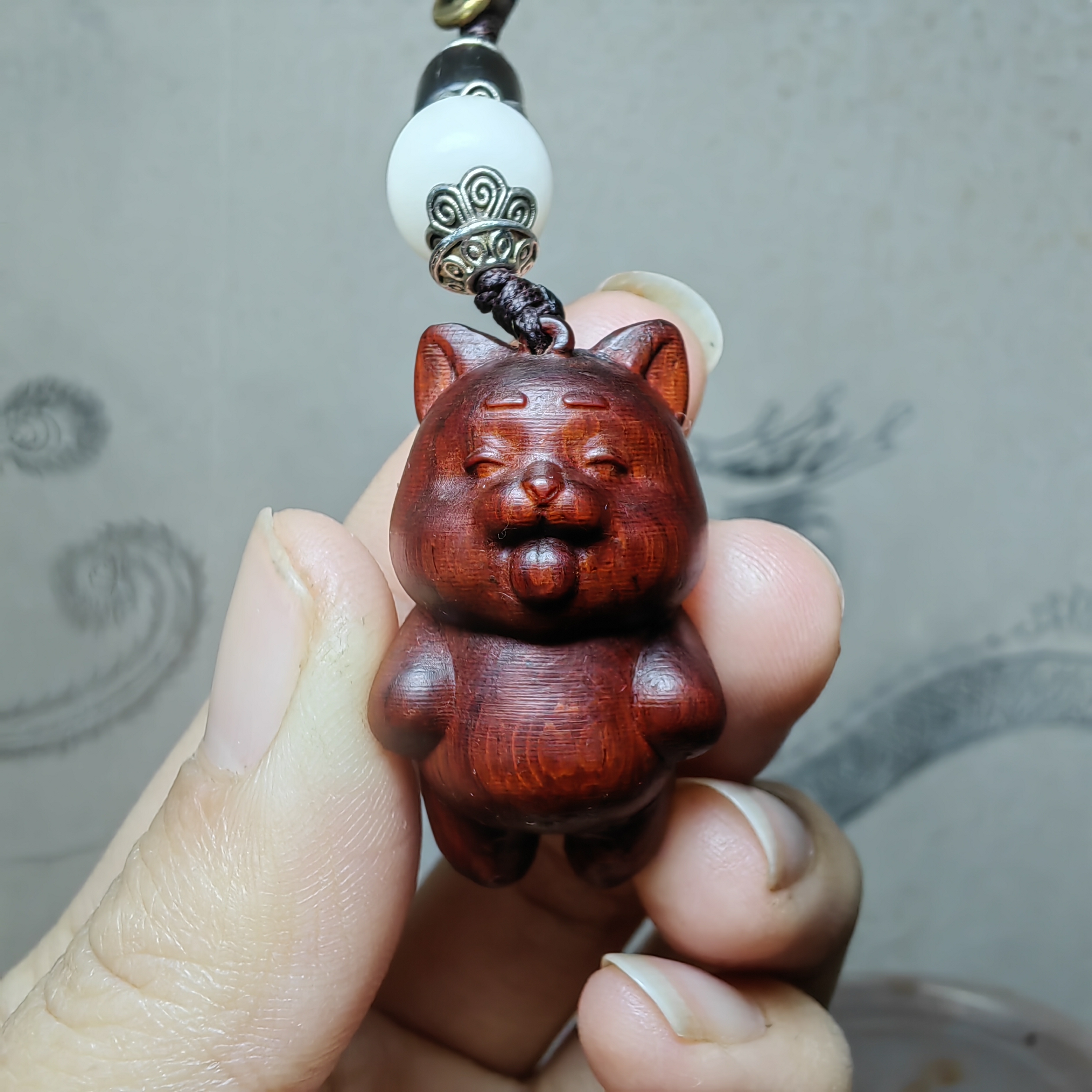 紫檀红木头精雕刻生肖柯基狗车钥匙扣小吊坠文盘玩手把挂件装饰品