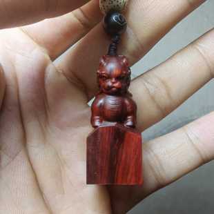 紫檀红木头精雕刻麒麟印章车钥匙扣小吊坠文盘玩手把挂件质制饰品