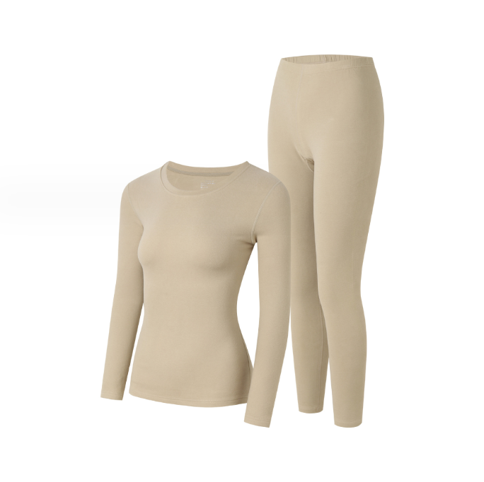 蝉昭-女款加厚磨绒270克新疆棉纯棉保暖修身高弹力秋衣秋裤套装