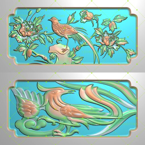 富贵吉祥花鸟牡丹锦鸡灰度图