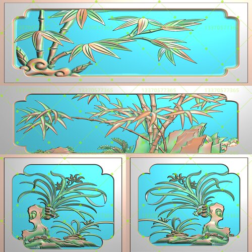 竹报平安清雅四君子墓碑浮雕图