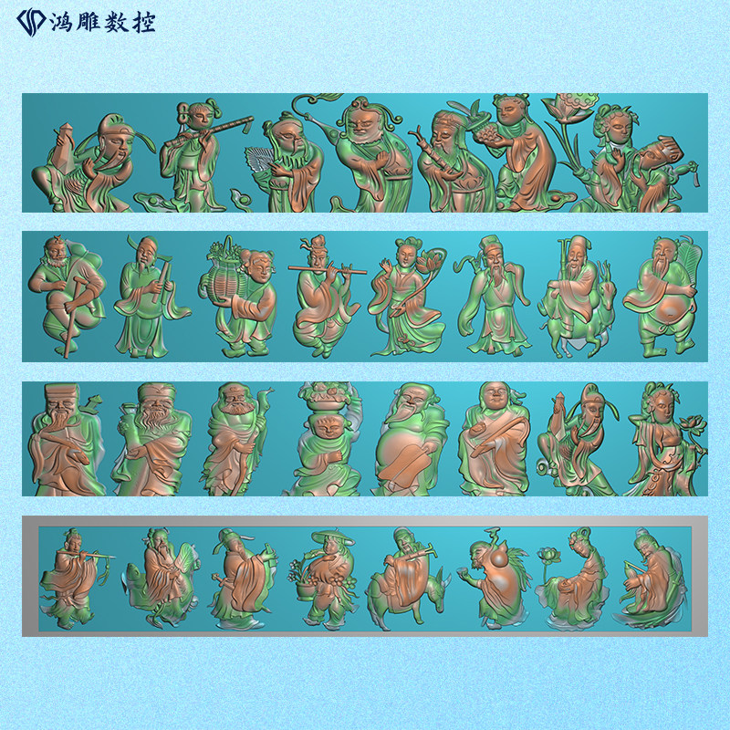 墓碑横梁石雕人物八仙精雕图浮雕灰度