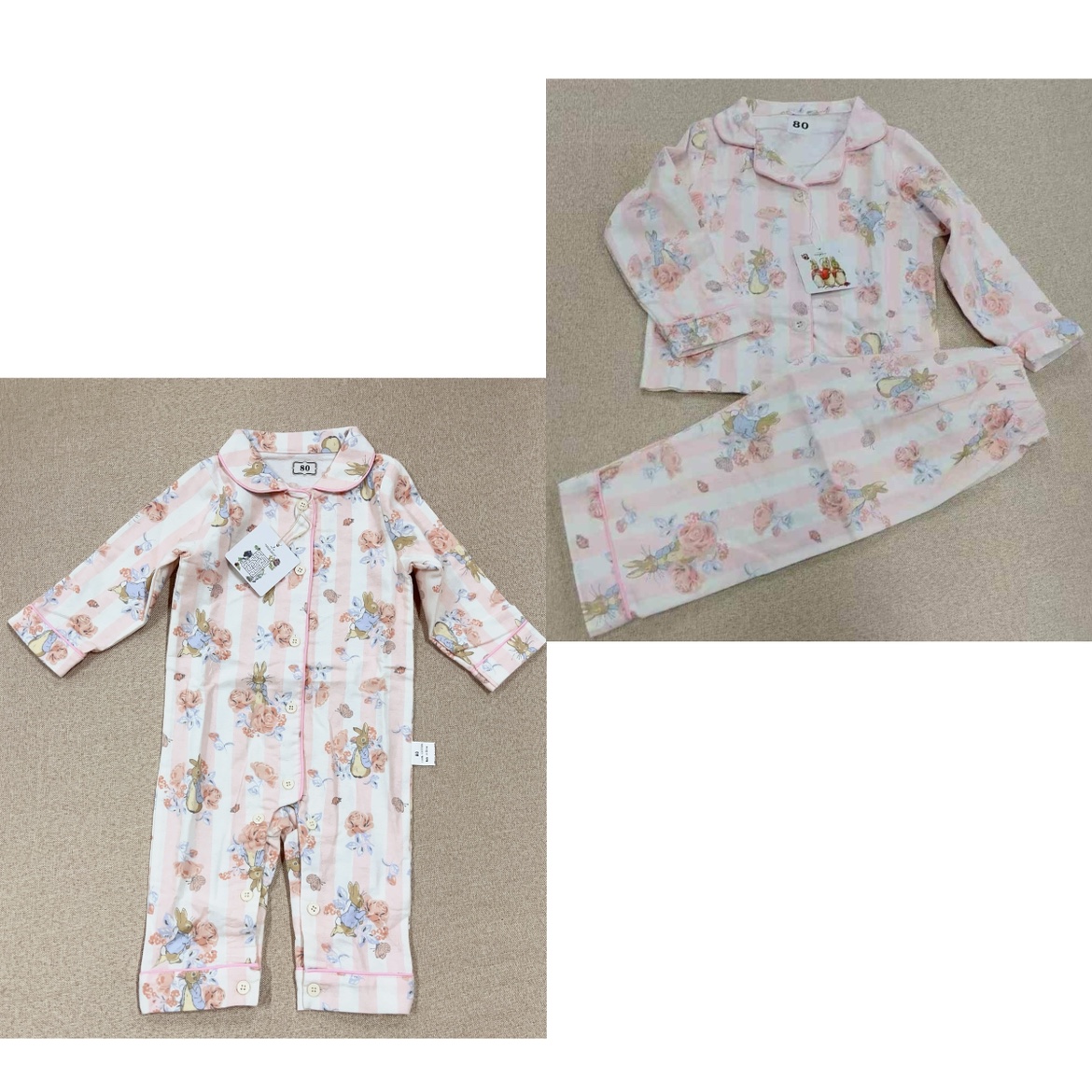 70-170小中大童可爱兔子家居服套装宝宝连身睡衣女孩纯棉四季开衫