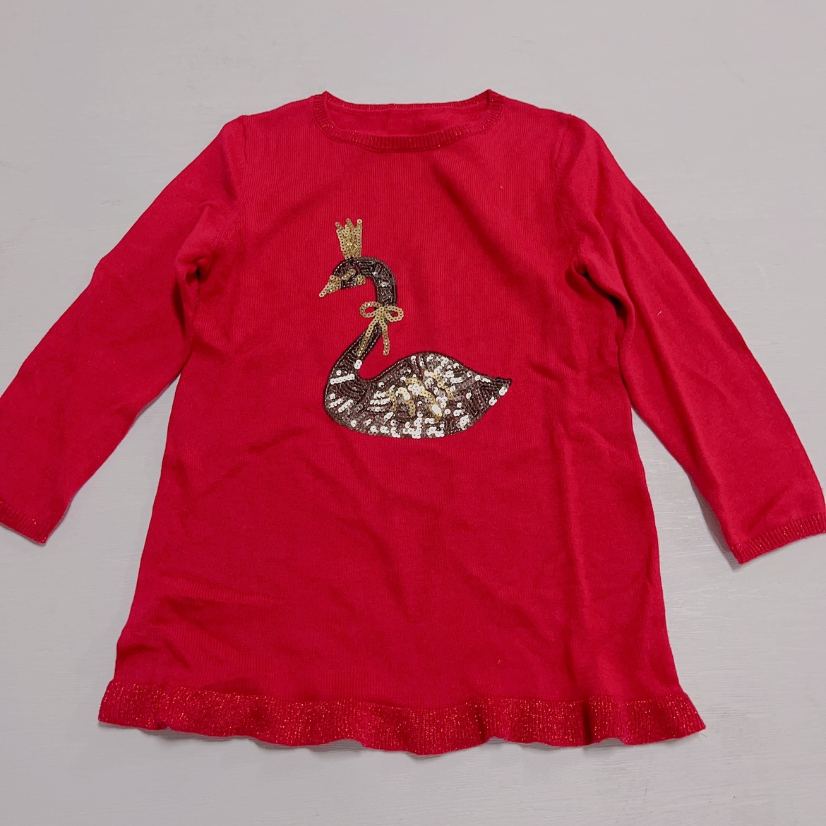 特价亏清女孩5-6-7-8岁春秋薄款针织棉线长袖中长盖屁股上衣红色