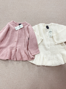 纯棉清仓价外贸原单出口女童针织开衫可爱荷叶边外套婴儿宝宝毛衣