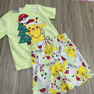 新款6-16岁男女宝宝合适夏天薄款纯棉卡通二件套皮卡丘原装包邮
