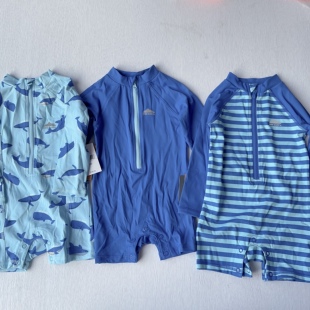 外贸原单出口欧美男童小1 3岁宝宝泳衣连体平角防晒速干泳衣现货