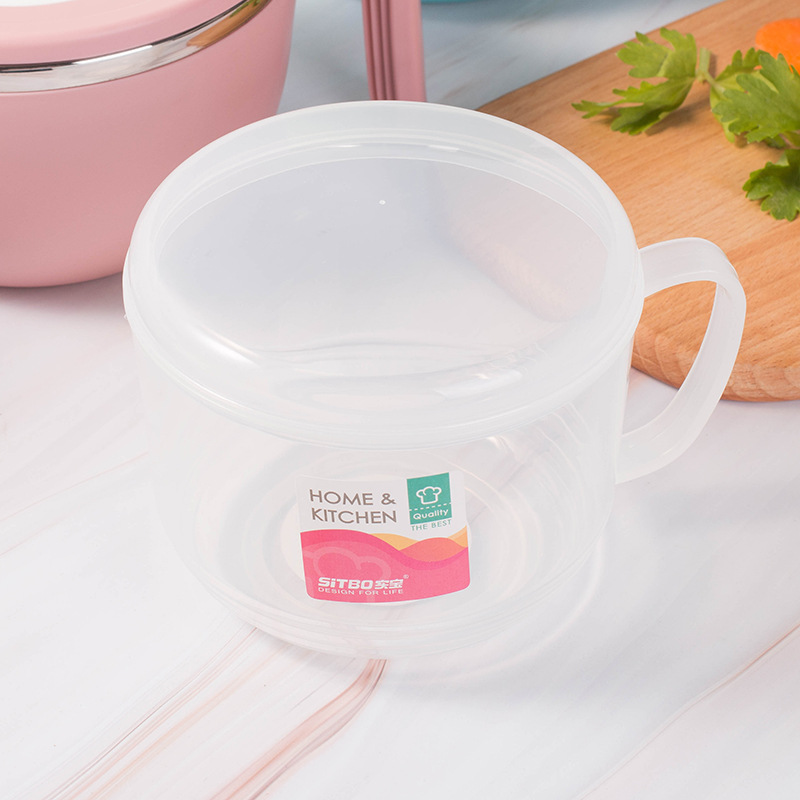 韩式大号泡面杯带盖圆形泡面碗透明保鲜碗微波炉碗塑料