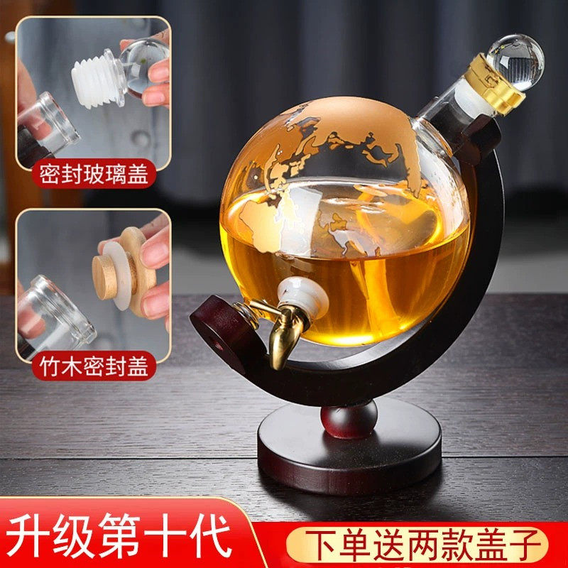泡酒玻璃瓶家用地球仪带龙头圆形泡酒专用酒瓶无铅密封酿酒空瓶