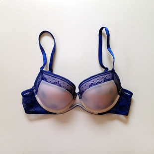 都说样板是最珍贵 75B 蓝色妖姬蕾丝边波点薄罩杯钢圈文胸内衣