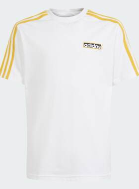 阿迪达斯三叶草白色短袖男童复古条纹宽松透气纯棉运动T恤IN2121