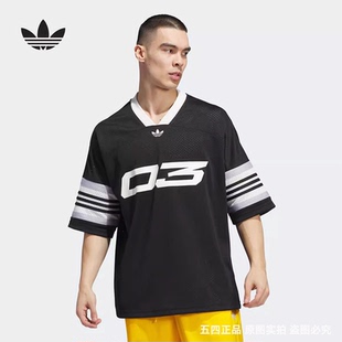 正品Adidas/阿迪达斯三叶草夏新款男女同款V领运动短袖T恤IY7378