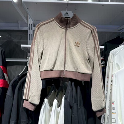 Adidas阿迪达斯三叶草女华夫格短款立领运动修身夹克外套 KC2645
