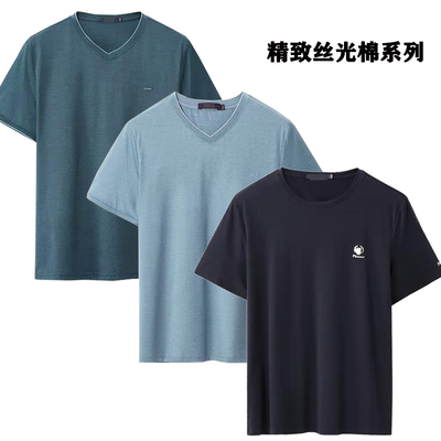 HL22347 海系列男款休闲运动夏季V领圆领短袖T恤衫丝光棉透气青年
