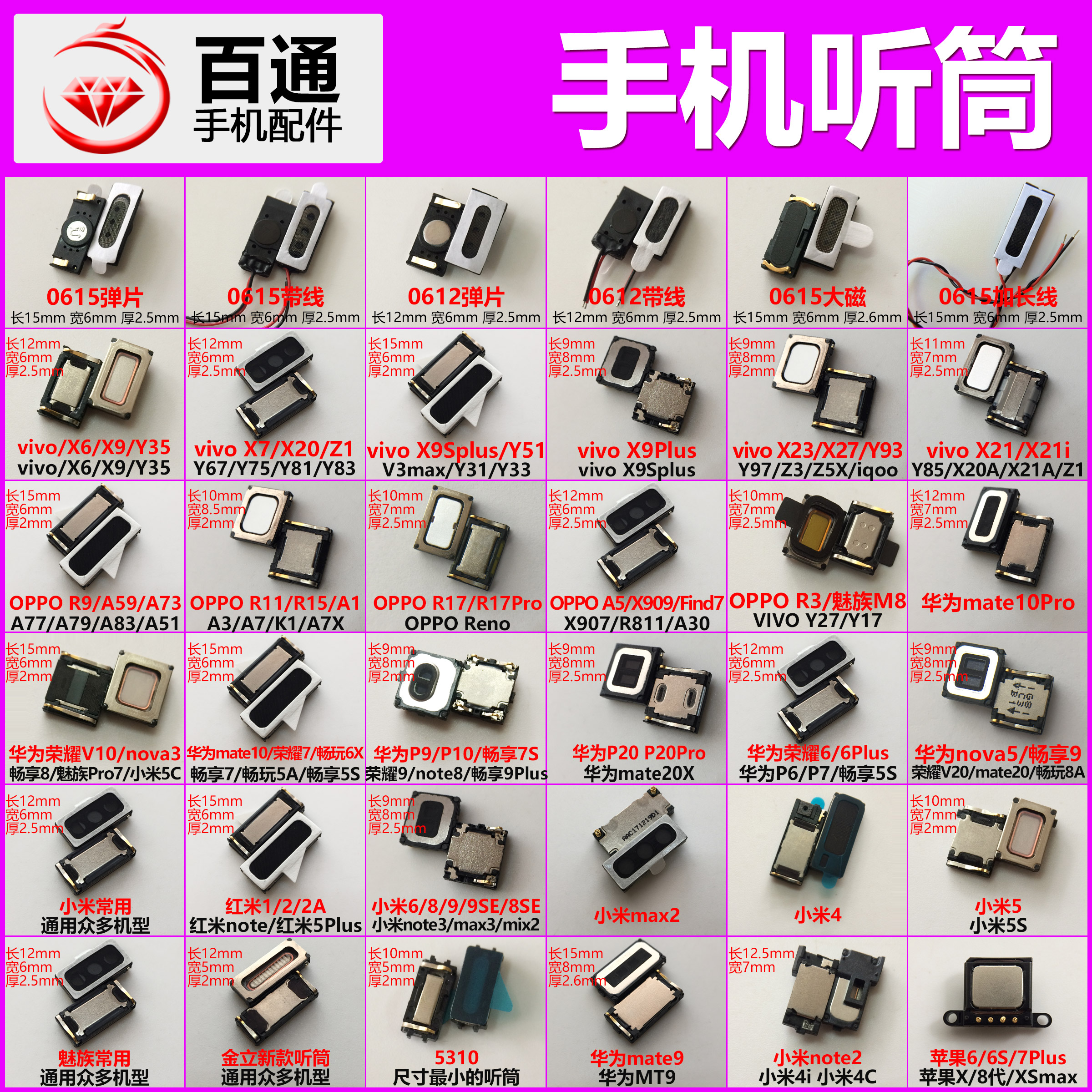 适用于手机听筒小米华为荣耀oppo红米vivo魅族带线国产听筒话筒