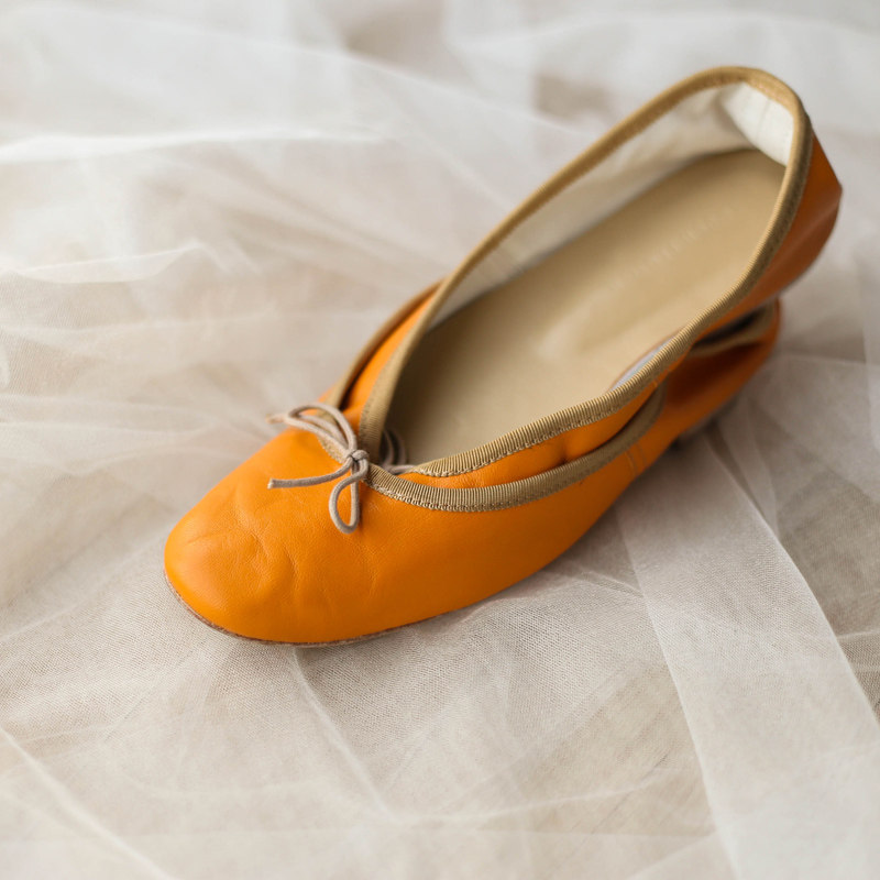 【花边女】复古黄圆头平跟芭蕾单鞋 手工鞋芭蕾舞平底鞋