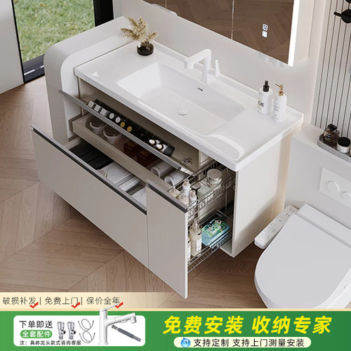 日式陶瓷盆大收纳多层实木浴室柜