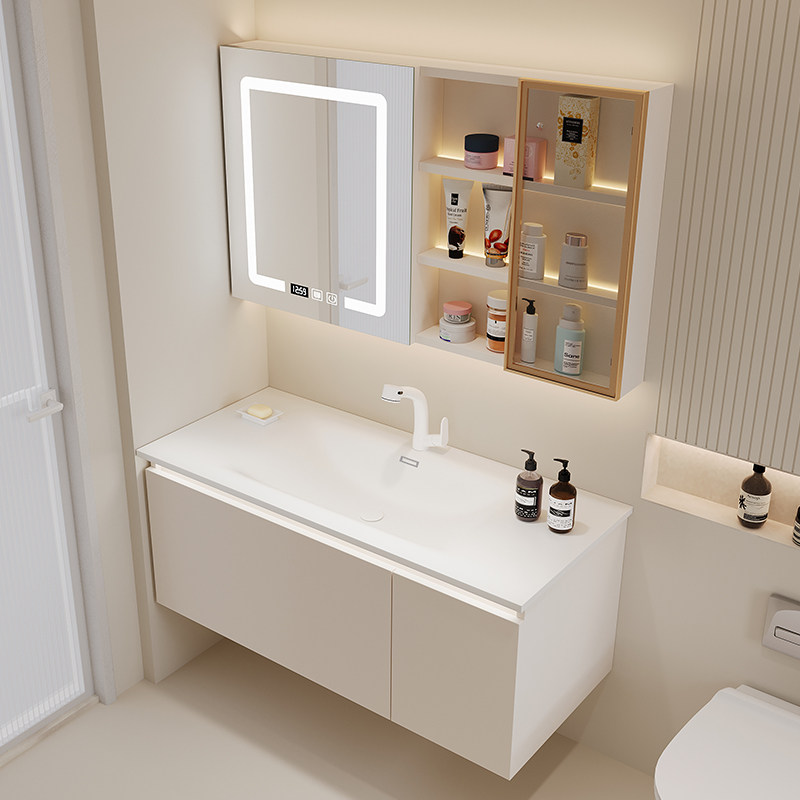 现代简约浴室柜组合卫生间肤感一体盆洗脸盆柜侧边收纳洗手台盆柜