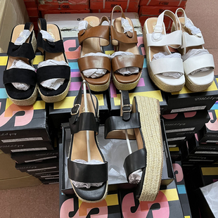 外贸单 女夏 年轻气质 麻绳坡跟软皮革一字带露脚趾轻便舒适凉鞋