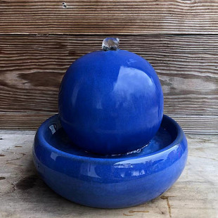 欧式 陶瓷喷泉流水加湿器蓝色摆件家居客厅桌面创意水景工艺品摆设