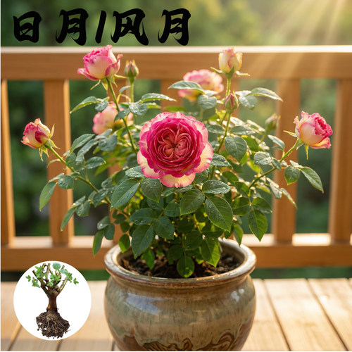 日月 风月 月季花苗 双色玫瑰灌木切花月季勤花阳台庭院植物盆栽
