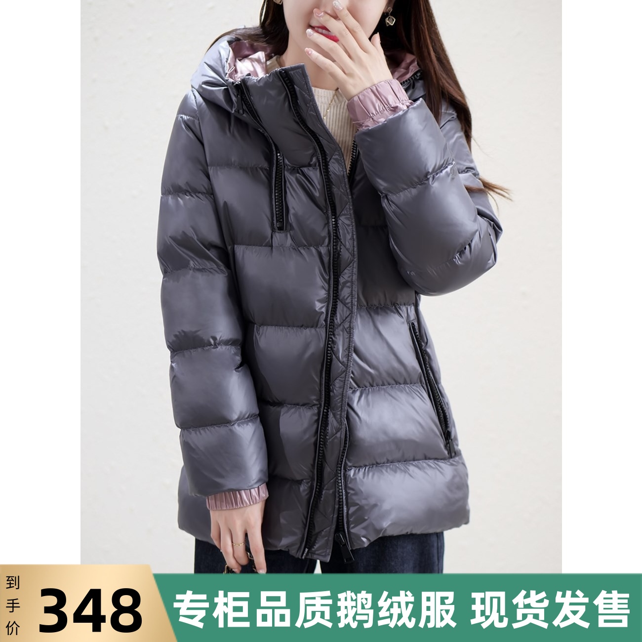 95白鹅绒羽绒服女2023冬双面异色加厚连帽鹅绒服外套 YRA361653VG