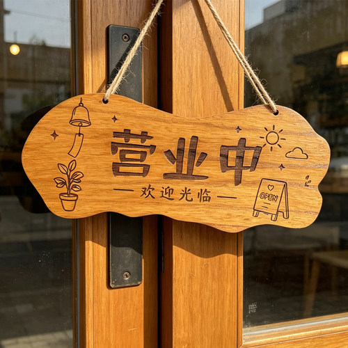 营业中休息中雕刻木挂牌