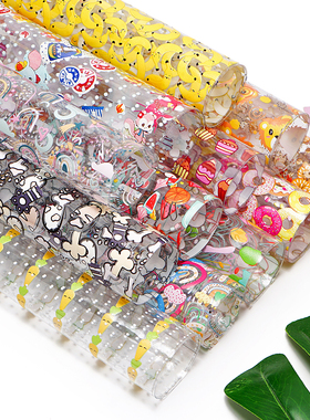 新款透明PVC皮革 定制卡通印刷透明皮革 30cm*120cm