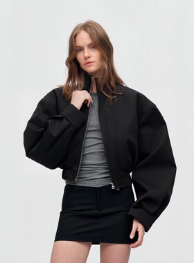 BILLBOOM美式复古立领拉链长袖开衫宽松夹克外套女