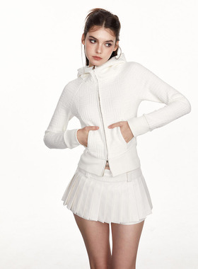 BILL BOOM 美式复古白色修身连帽卫衣外套女早春新款休闲上衣