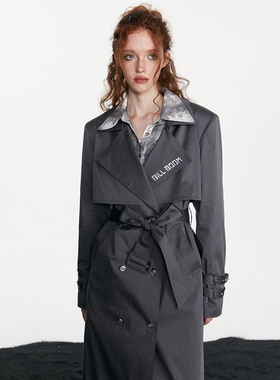 BILL BOOM 美式复古设计感风衣外套女2024秋新款中长款小个子大衣