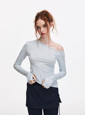 BILLBOOM 甜辣斜肩领丝光纱修身外穿打底上衣t恤女