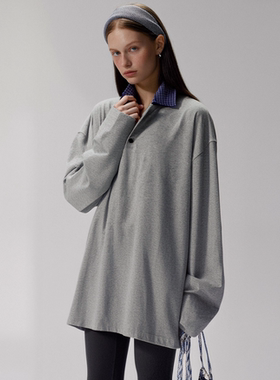 BILLBOOM美式复古格子翻领卫衣欧美街头假两件外套春秋装