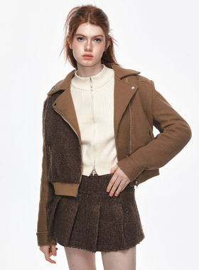 BILL BOOM美式复古2024春夏辣妹短款翻领双拉链夹克上衣外套女